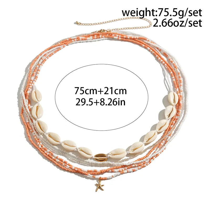 Casual Hawaiian Starfish Shell Beaded Alloy Handmade Knitting Women'S Anklet Waist Chain