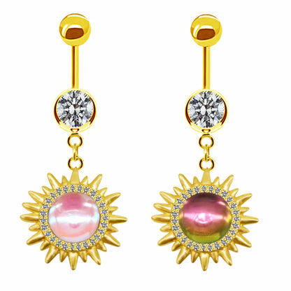 Casual Hawaiian Tropical Sun Stainless Steel Alloy Copper Gold Plated Rhinestones Belly Ring In Bulk