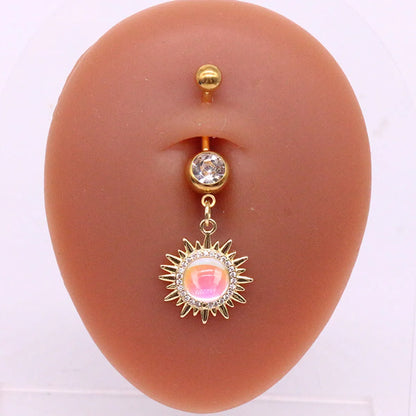 Casual Hawaiian Tropical Sun Stainless Steel Alloy Copper Gold Plated Rhinestones Belly Ring In Bulk