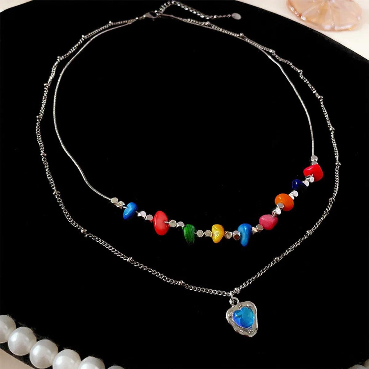 Casual Heart Shape Alloy Beaded Plating Inlay Resin Women's Layered Necklaces