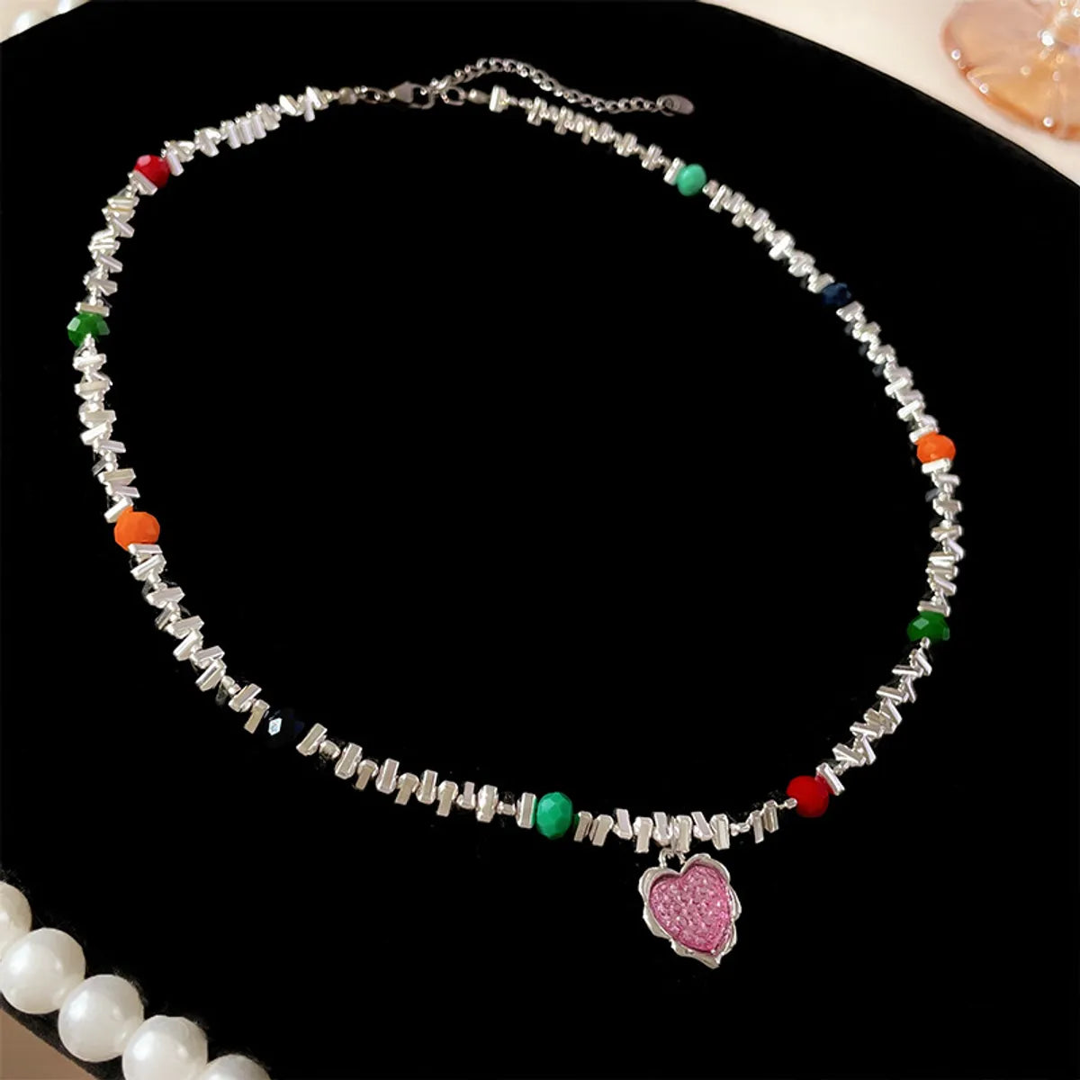 Casual Heart Shape Alloy Beaded Plating Inlay Resin Women's Layered Necklaces