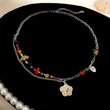 Casual Heart Shape Alloy Beaded Plating Inlay Resin Women's Layered Necklaces