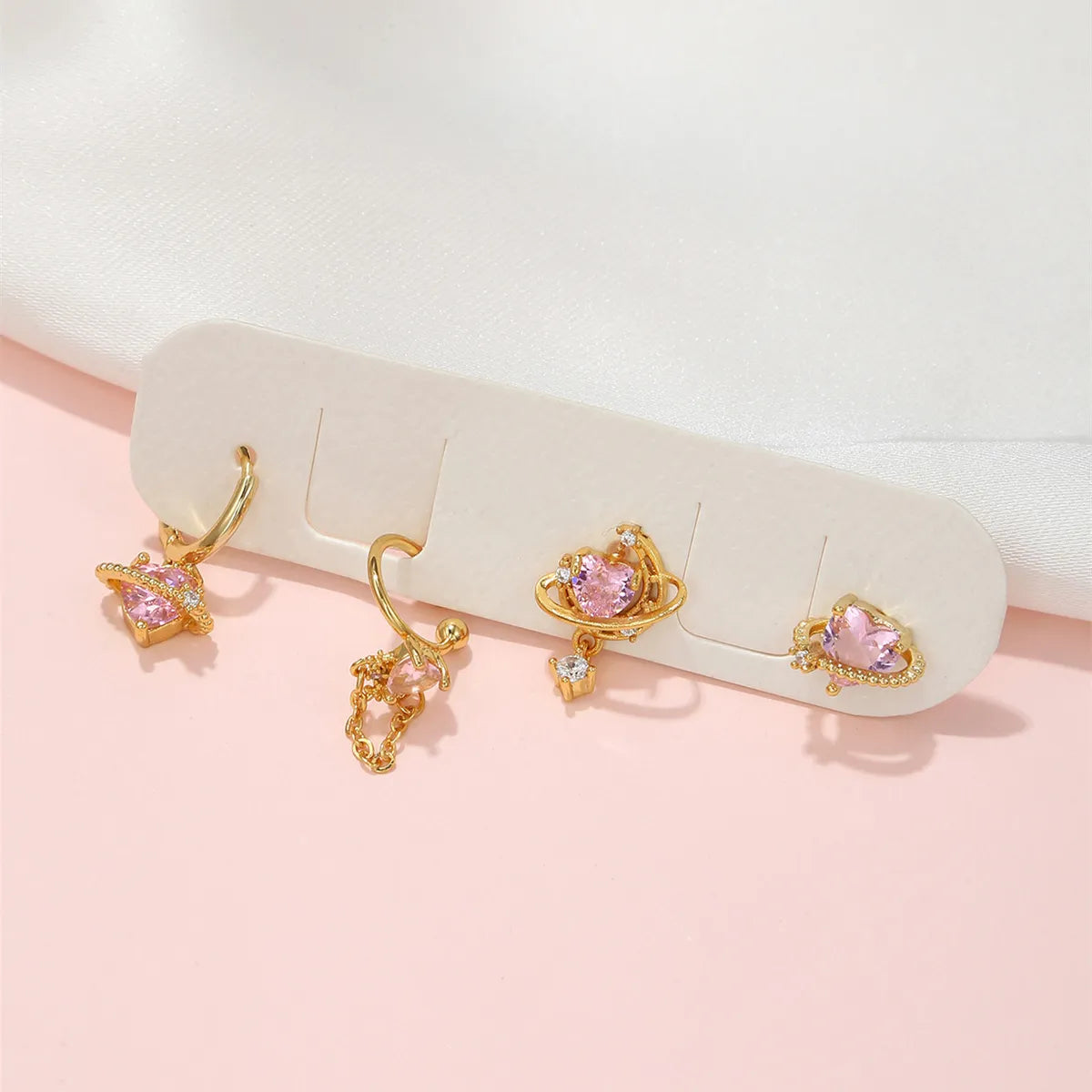 Casual Heart Shape Brass Gem Drop Earrings Ear Studs In Bulk