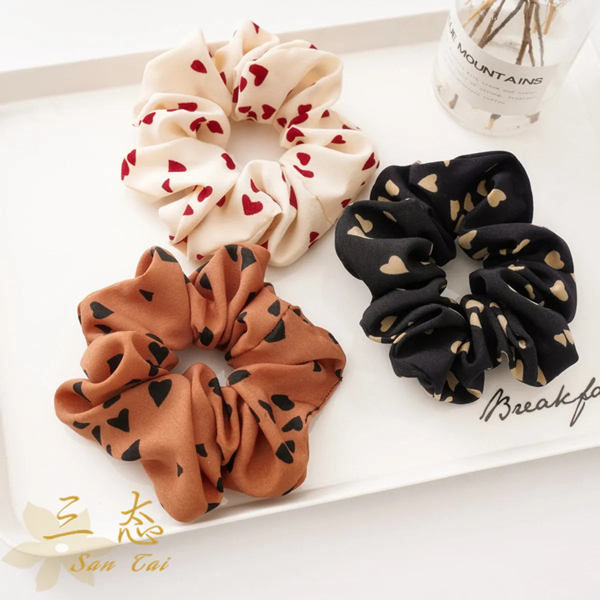 Casual Heart Shape Cloth Printing Hair Tie