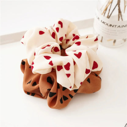 Casual Heart Shape Cloth Printing Hair Tie