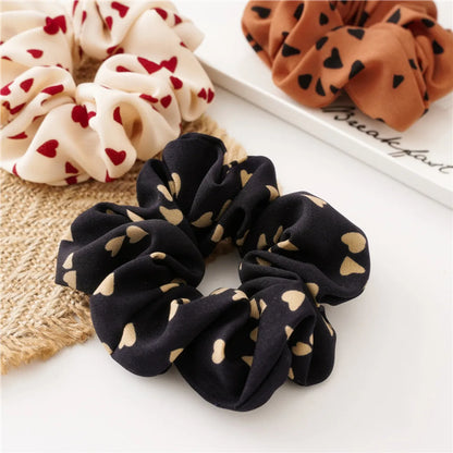 Casual Heart Shape Cloth Printing Hair Tie