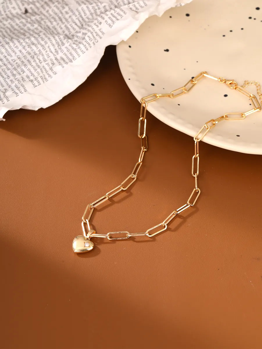 Casual Heart Shape Copper Plating Inlay Zircon Gold Plated Pendant Necklace