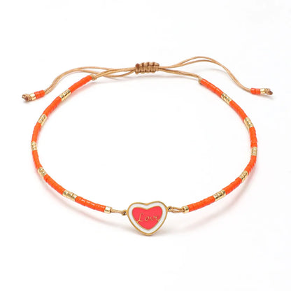 Casual Heart Shape Glass Beaded Women'S Drawstring Bracelets