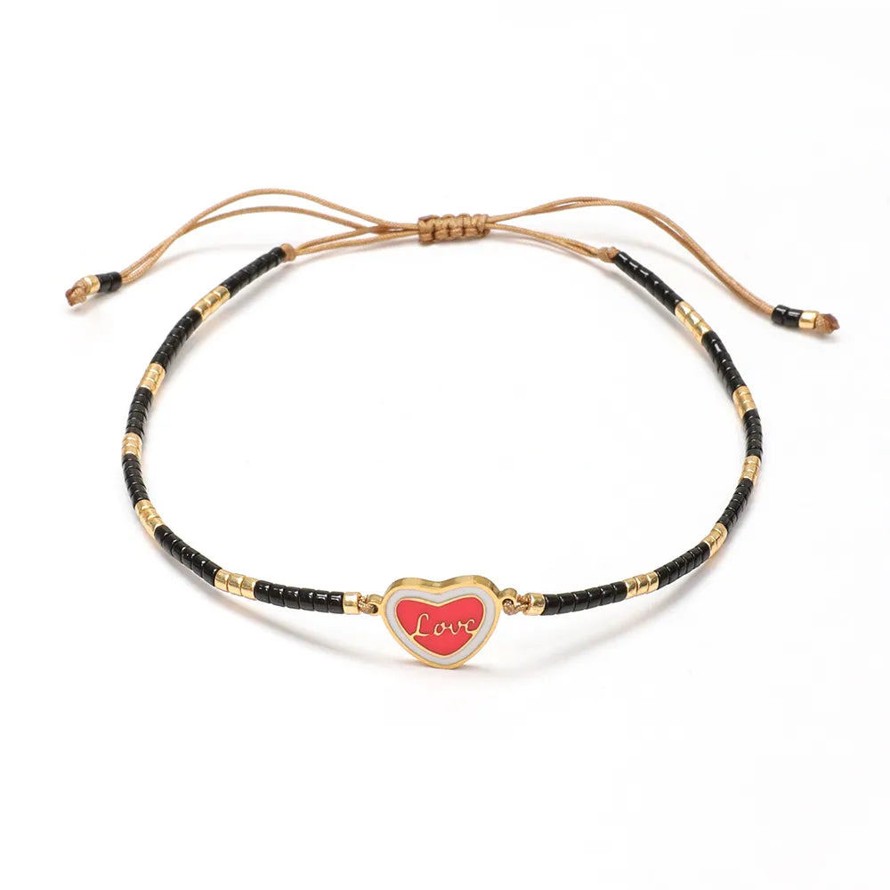 Casual Heart Shape Glass Beaded Women'S Drawstring Bracelets