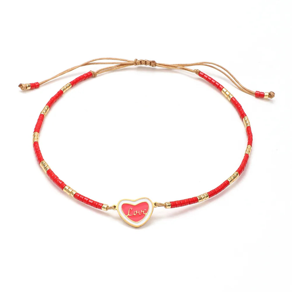 Casual Heart Shape Glass Beaded Women'S Drawstring Bracelets