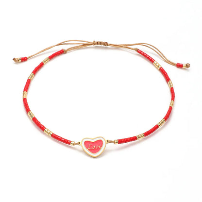 Casual Heart Shape Glass Beaded Women'S Drawstring Bracelets