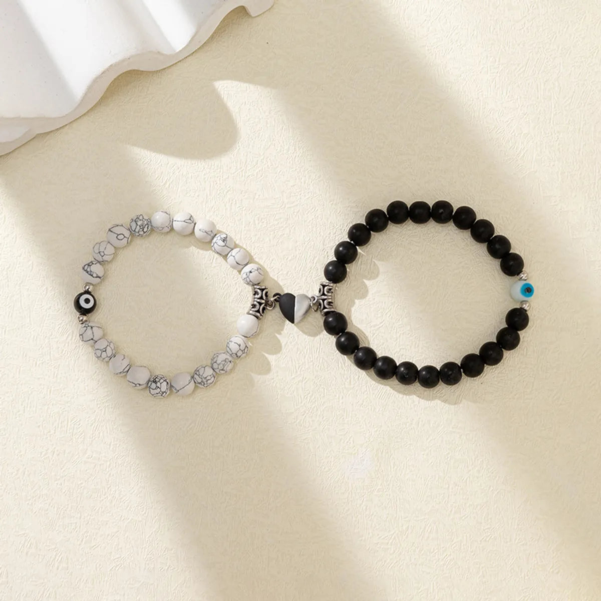 Casual Heart Shape Glass Stone Plating Couple Bracelets