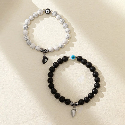 Casual Heart Shape Glass Stone Plating Couple Bracelets