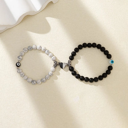 Casual Heart Shape Glass Stone Plating Couple Bracelets