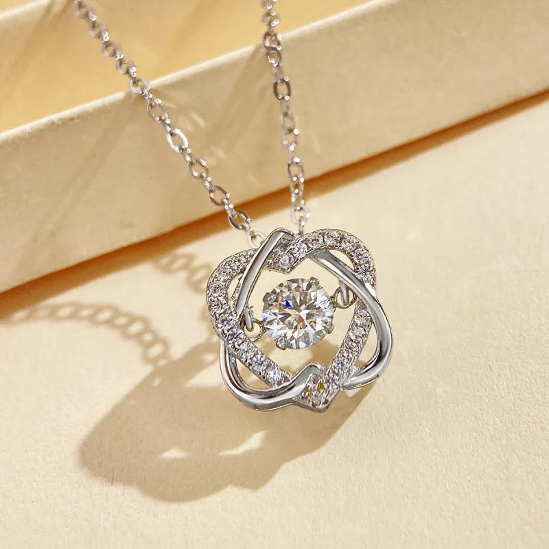 Casual Heart Shape Solid Color Sterling Silver Gra Plating Inlay Moissanite White Gold Plated Pendant Necklace