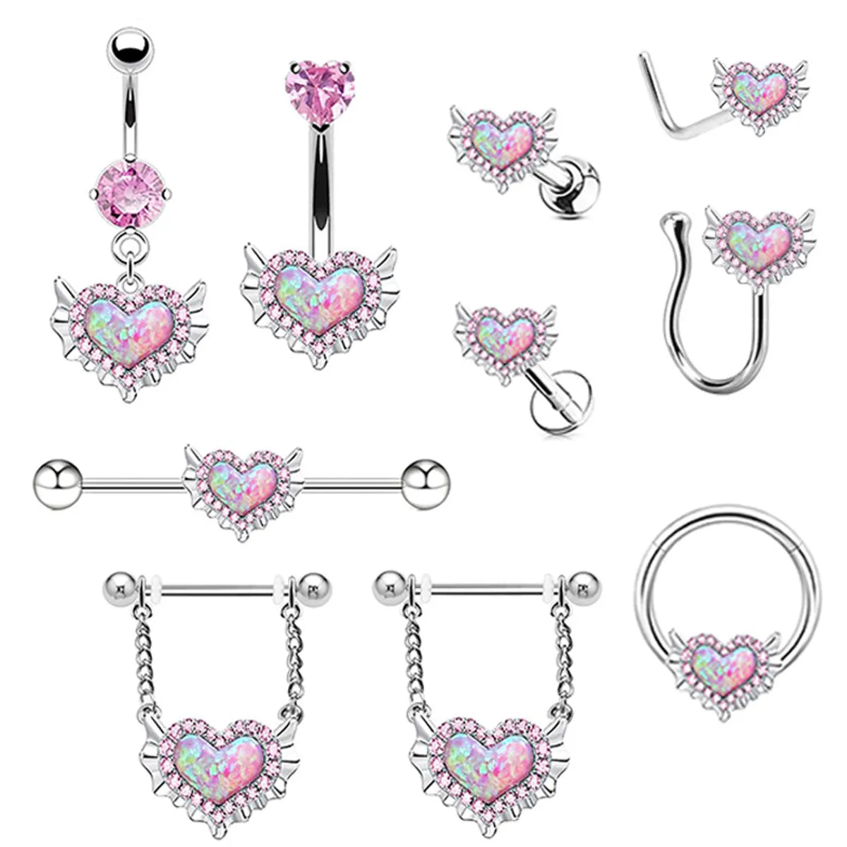 Casual Heart Shape Stainless Steel Plating Inlay Artificial Gemstones Nipple Ring Belly Ring Nose Ring