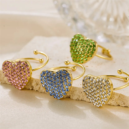 Casual Heart Shape Stainless Steel Zircon Rings