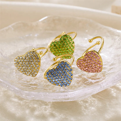 Casual Heart Shape Stainless Steel Zircon Rings