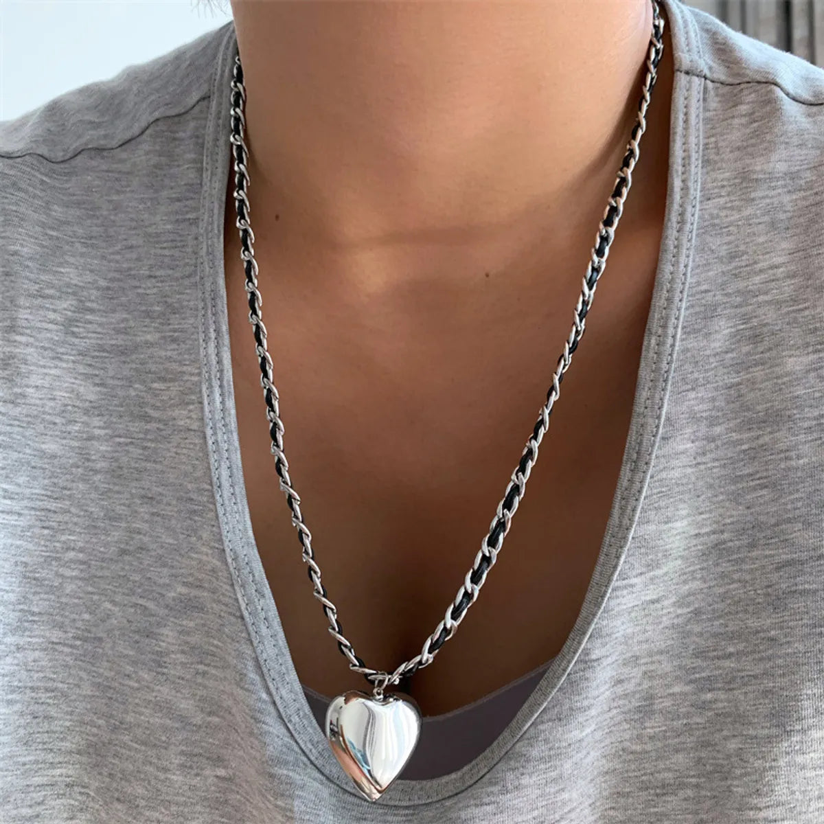 Casual Heart Shape Titanium Steel Plating Pendant Necklace