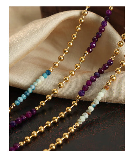 Casual Hip-hop Color Block Natural Stone Agate Titanium Steel Beaded Plating 18k Gold Plated Unisex Necklace