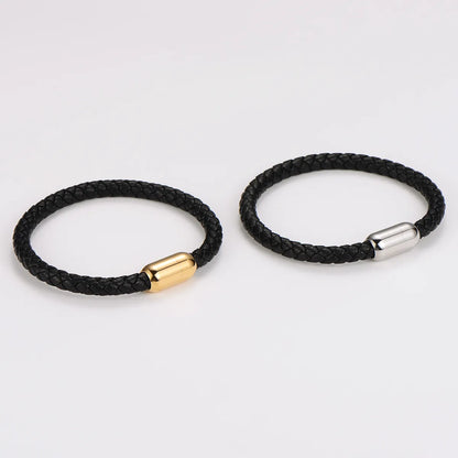 Casual Hip-Hop Commute Geometric 304 Stainless Steel Leather Rope Men'S Wristband