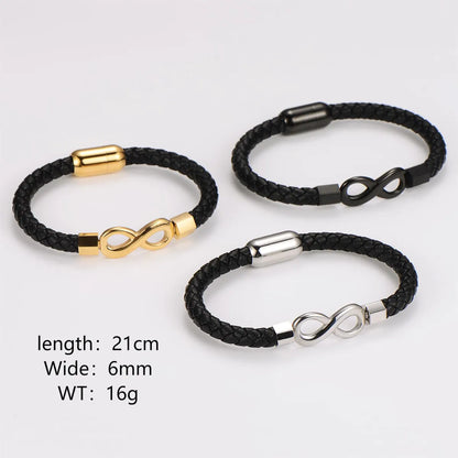 Casual Hip-Hop Commute Infinity 304 Stainless Steel Leather Rope Men'S Wristband