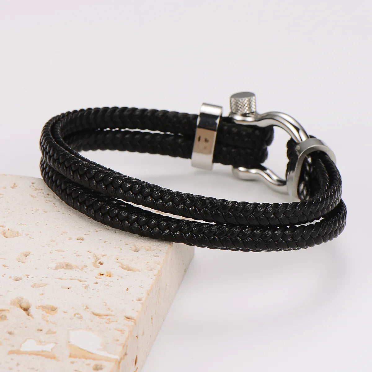 Casual Hip-Hop Commute Splicing 304 Stainless Steel Leather Rope Men'S Wristband