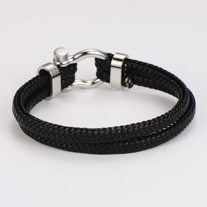 Casual Hip-Hop Commute Splicing 304 Stainless Steel Leather Rope Men'S Wristband