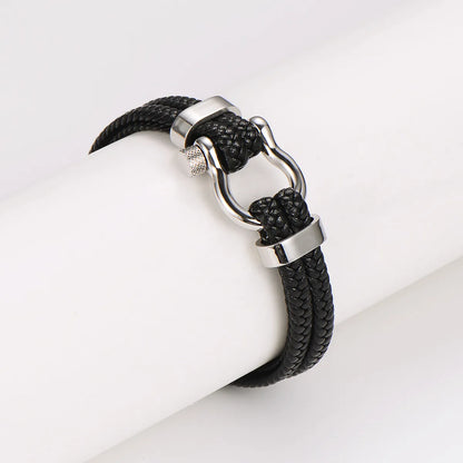 Casual Hip-Hop Commute Splicing 304 Stainless Steel Leather Rope Men'S Wristband