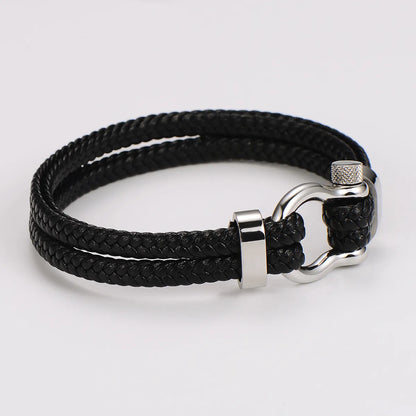 Casual Hip-Hop Commute Splicing 304 Stainless Steel Leather Rope Men'S Wristband