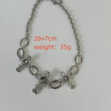 Casual Hip-Hop Cross Alloy Inlay Acrylic Silver Plated Women'S Necklace