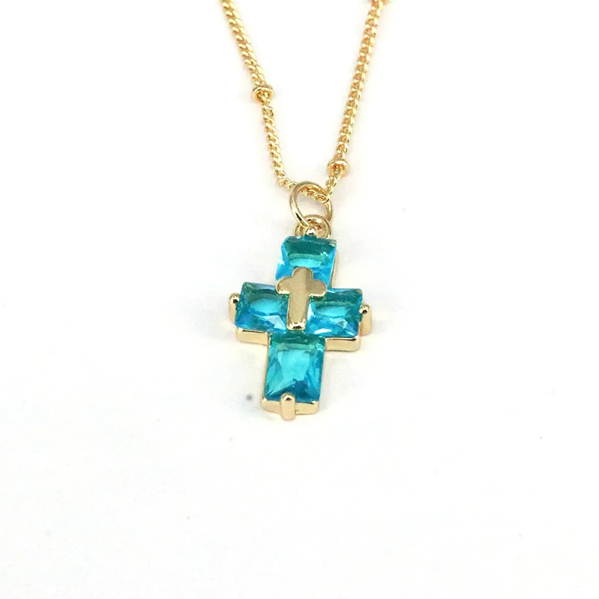 Casual Hip-hop Cross Copper Plating Inlay Zircon Gold Plated Pendant Necklace