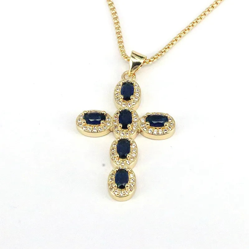 Casual Hip-Hop Cross Copper Plating Inlay Zircon Gold Plated Pendant Necklace