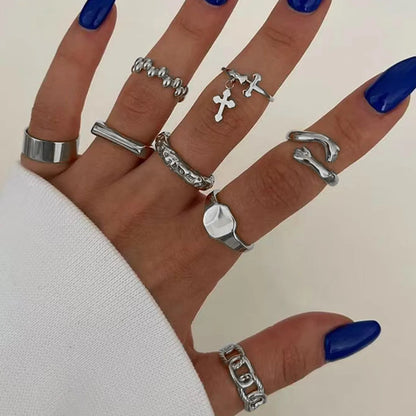 Casual Hip-Hop Cross Gesture Solid Color Zinc Alloy Women'S Rings