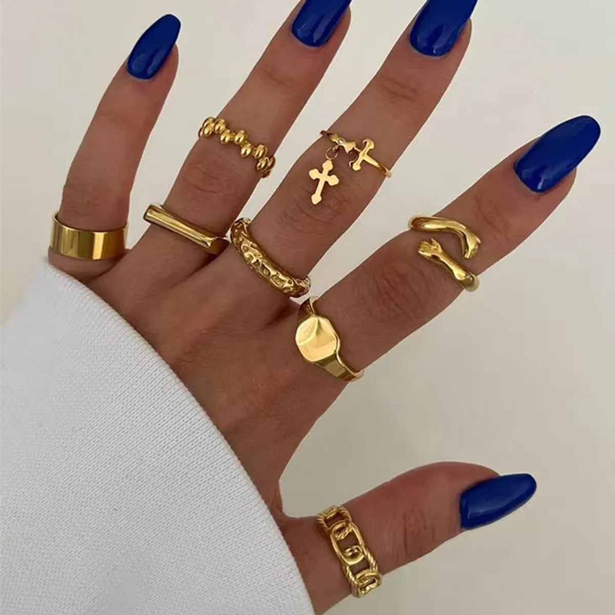 Casual Hip-Hop Cross Gesture Solid Color Zinc Alloy Women'S Rings