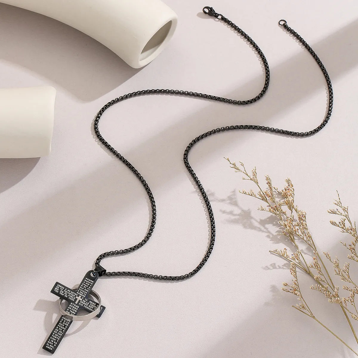 Casual Hip-hop Cross Word Stainless Steel Pendant Necklace