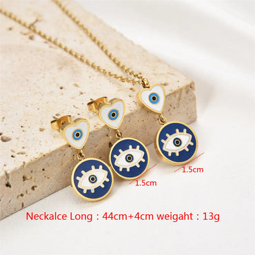 Casual Hip-hop Devil's Eye Heart Shape Titanium Steel Epoxy Plating Gold Plated Jewelry Set