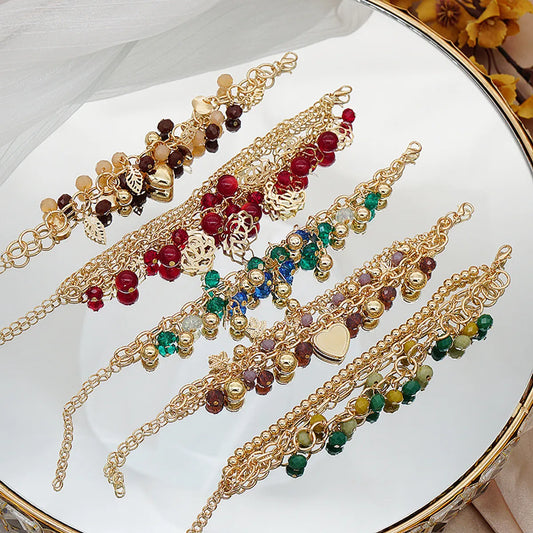 Casual Hip-Hop Flower Alloy Plastic Artificial Gemstones Women's Bracelets