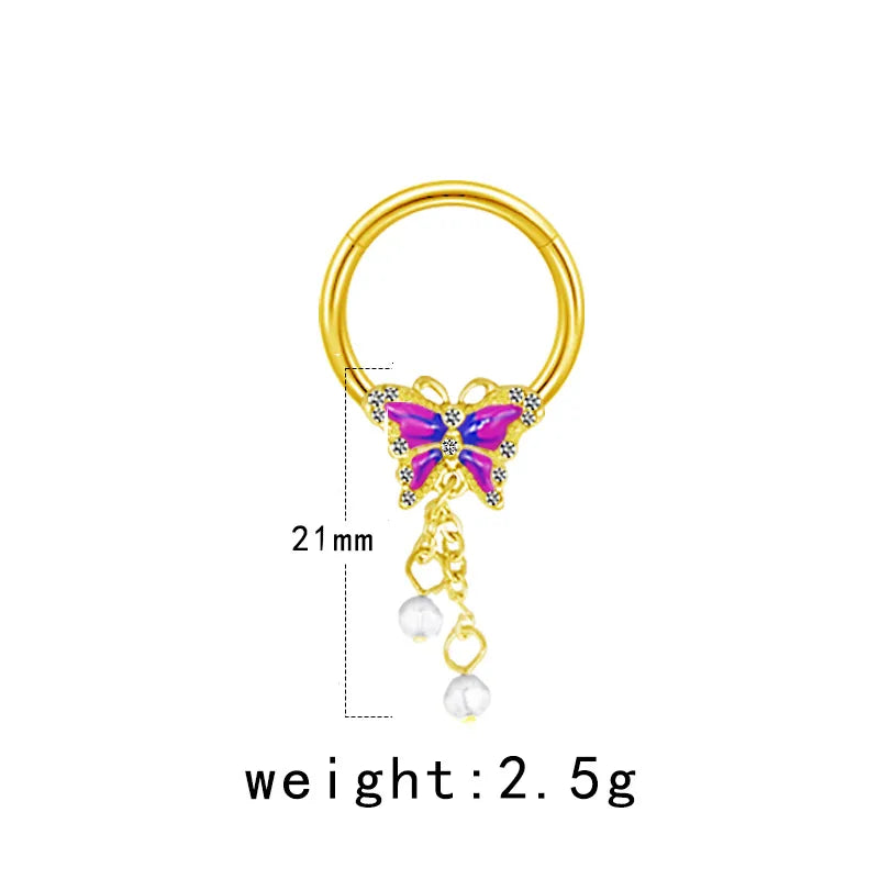 Casual Hip-Hop Flower Butterfly Stainless Steel Copper White Gold Plated Gold Plated Rhinestones Nipple Ring In Bulk