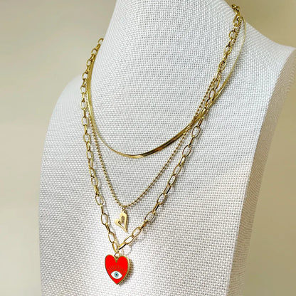 Casual Hip-hop Heart Shape Eye Stainless Steel Polishing Enamel Plating Gold Plated Pendant Necklace