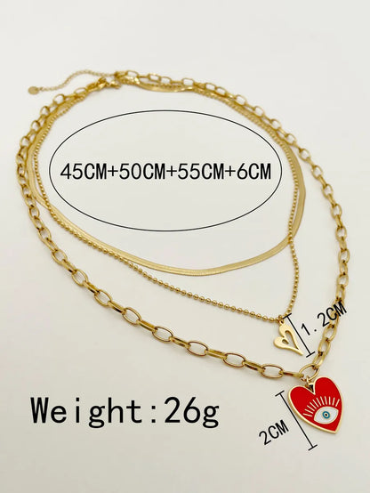 Casual Hip-hop Heart Shape Eye Stainless Steel Polishing Enamel Plating Gold Plated Pendant Necklace