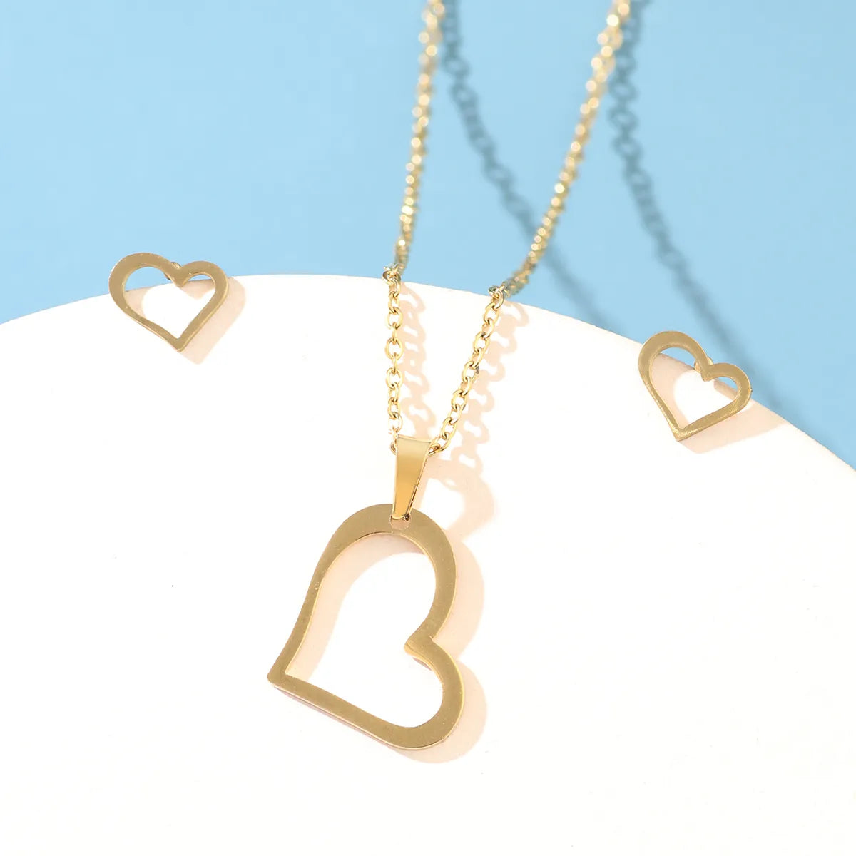 Casual Hip-hop Heart Shape Stainless Steel Plating Hollow Out 14k Gold Plated Jewelry Set