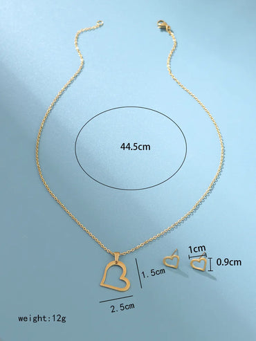 Casual Hip-hop Heart Shape Stainless Steel Plating Hollow Out 14k Gold Plated Jewelry Set