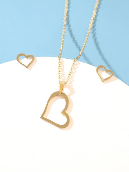 Casual Hip-hop Heart Shape Stainless Steel Plating Hollow Out 14k Gold Plated Jewelry Set