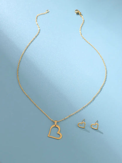 Casual Hip-hop Heart Shape Stainless Steel Plating Hollow Out 14k Gold Plated Jewelry Set