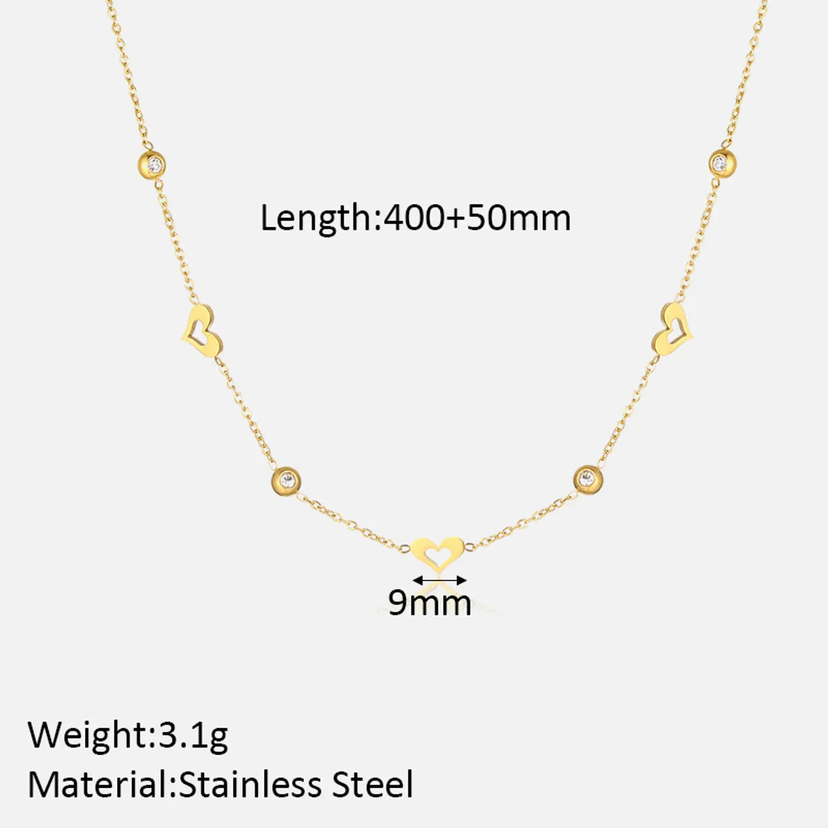 Wholesale Jewelry Casual Hip-Hop Heart Shape 304 Stainless Steel Zircon Plating Inlay Necklace