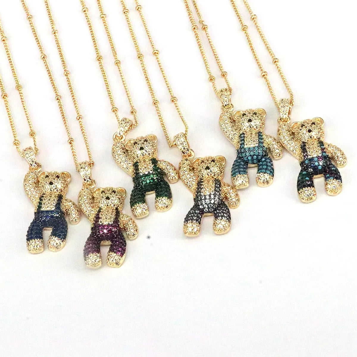 Casual Hip-hop Little Bear Copper Plating Inlay Copper Zircon Gold Plated Pendant Necklace