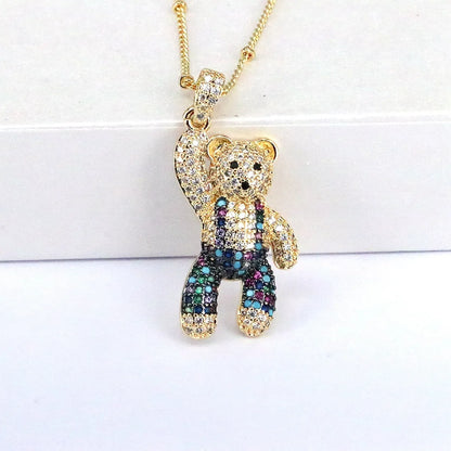 Casual Hip-hop Little Bear Copper Plating Inlay Copper Zircon Gold Plated Pendant Necklace