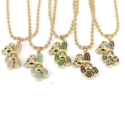 Casual Hip-hop Little Bear Copper Plating Inlay Zircon Gold Plated Pendant Necklace