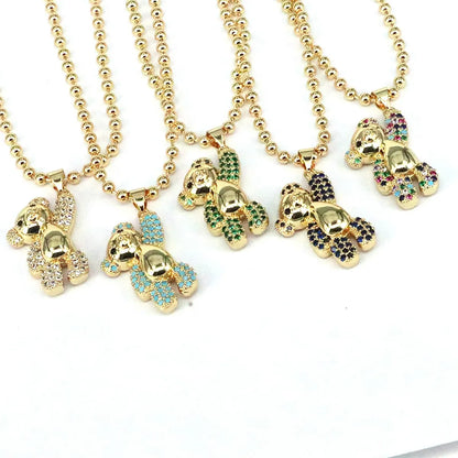 Casual Hip-hop Little Bear Copper Plating Inlay Zircon Gold Plated Pendant Necklace